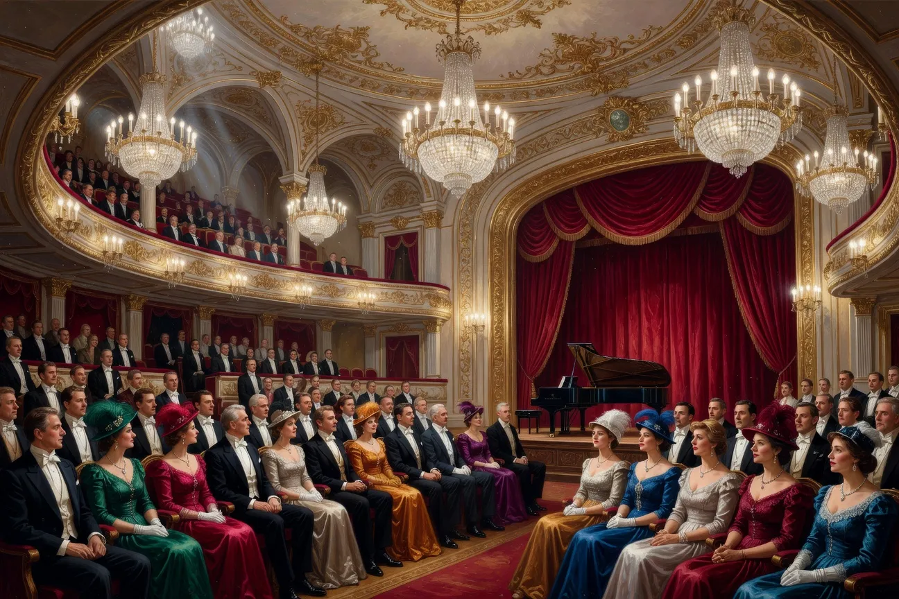 Salle de concert russe de la fin du XIXe siècle, type Conservatoire de Moscou ou Pétersbourg ou Scriabine fut acclamé