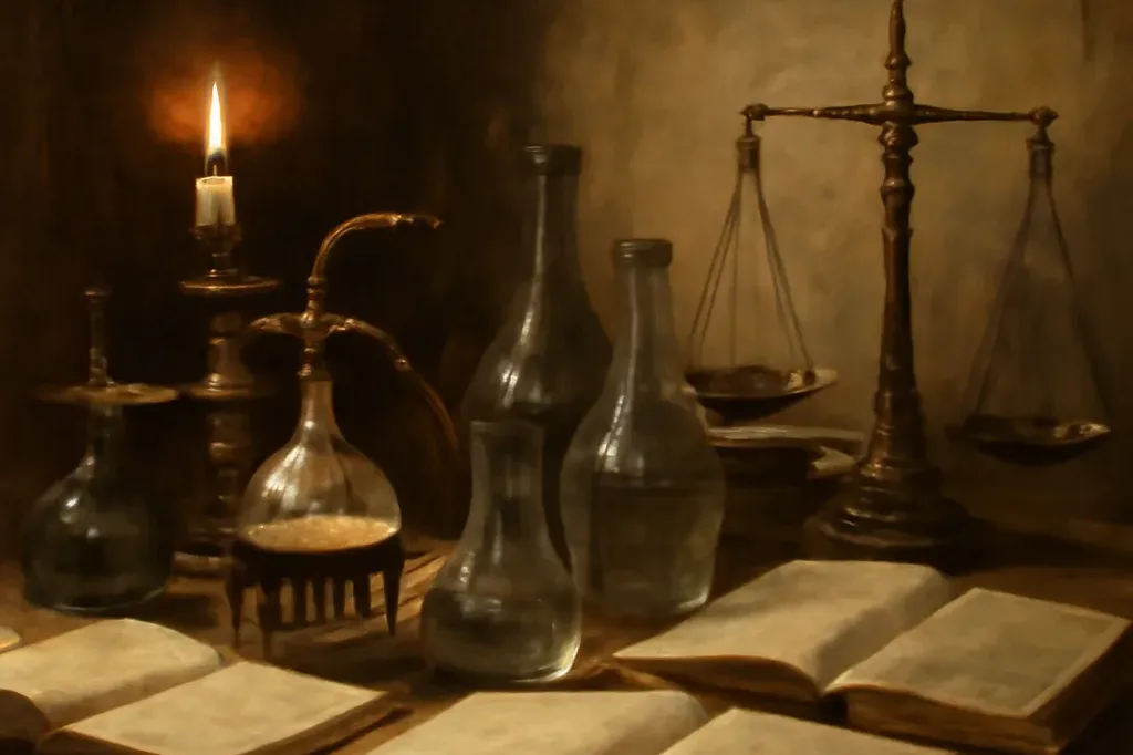 Laboratoire de chimie organique du XIXe siècle à Saint-Pétersbourg, cornues et instruments scientifiques, ambiance académique russe