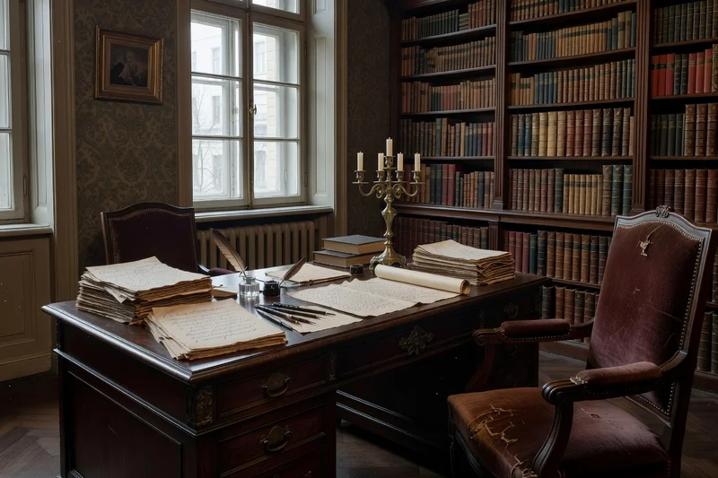 Cabinet de travail du XIXe siècle évoquant l'appartement-musée de Pouchkine sur le quai de la Moïka à Saint-Pétersbourg