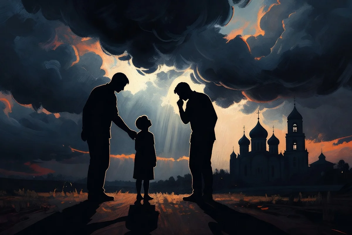 Représentation artistique de la famille Karamazov et des thèmes de foi et de culpabilité