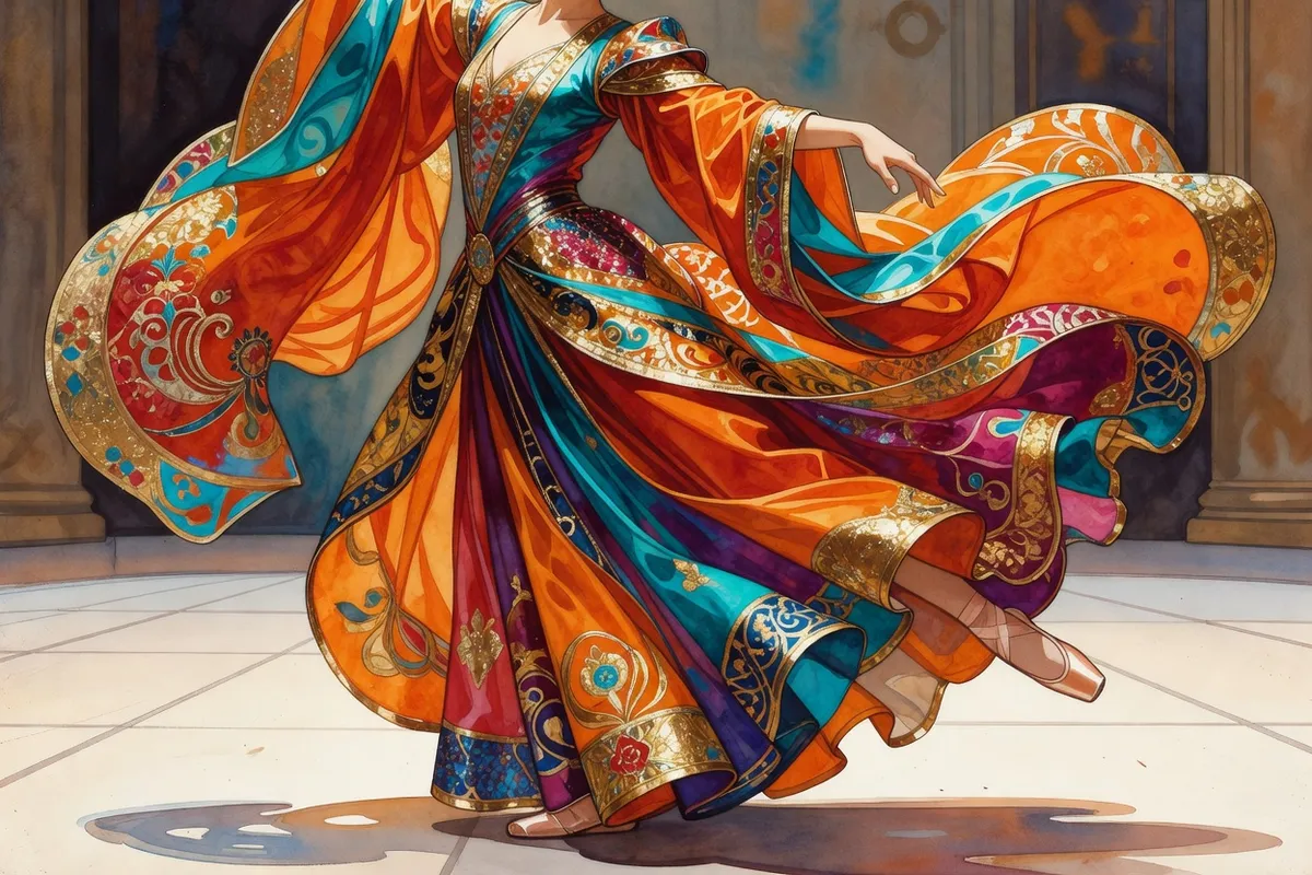 D&eacute;cor et costumes flamboyants de Sch&eacute;h&eacute;razade, ballet russe orientaliste sur la sc&egrave;ne du Th&eacute;&acirc;tre du Ch&acirc;telet &agrave; Paris en 1910