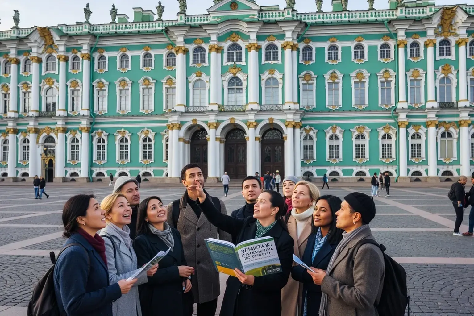 Visiteurs culturels devant l'Ermitage de Saint-Pétersbourg