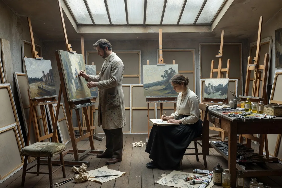 Atelier d'artiste dans la r&eacute;sidence La Ruche &agrave; Montparnasse, Paris, au d&eacute;but des ann&eacute;es 1910