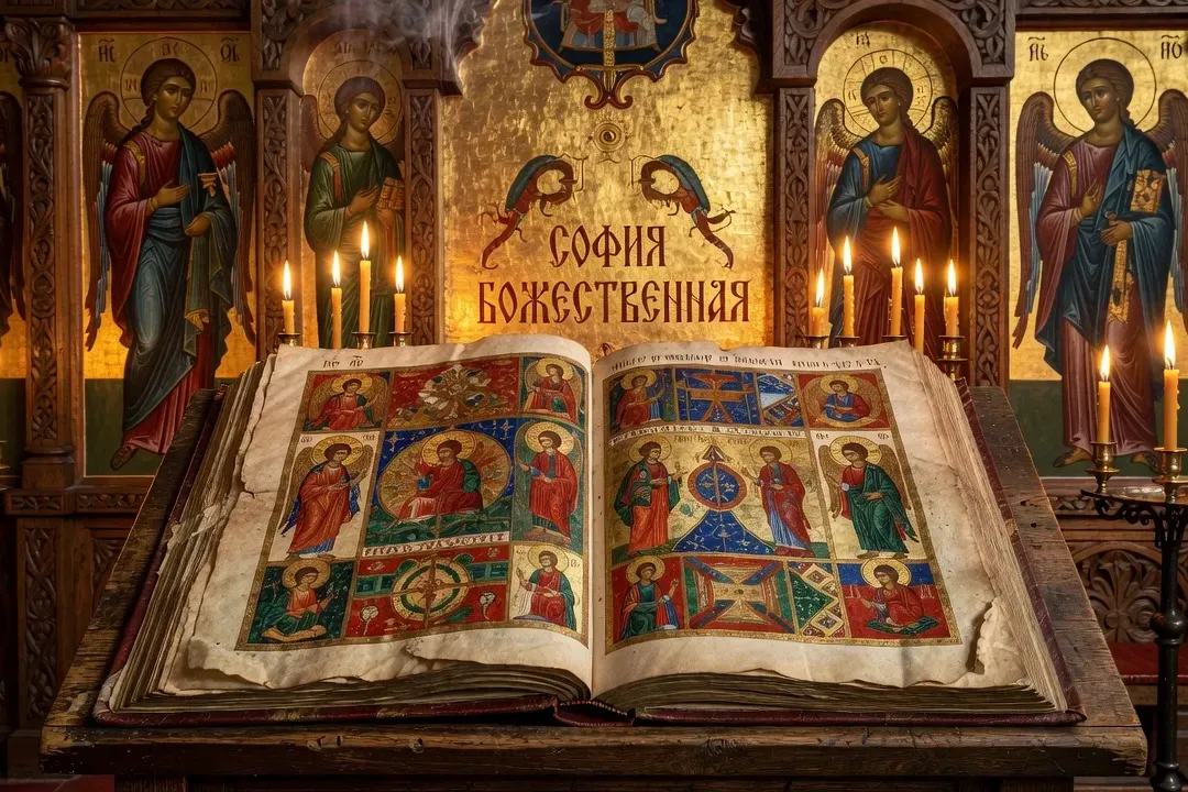 Intérieur d'une cathédrale orthodoxe russe, iconostase, cierges allumés, atmosphère mystique