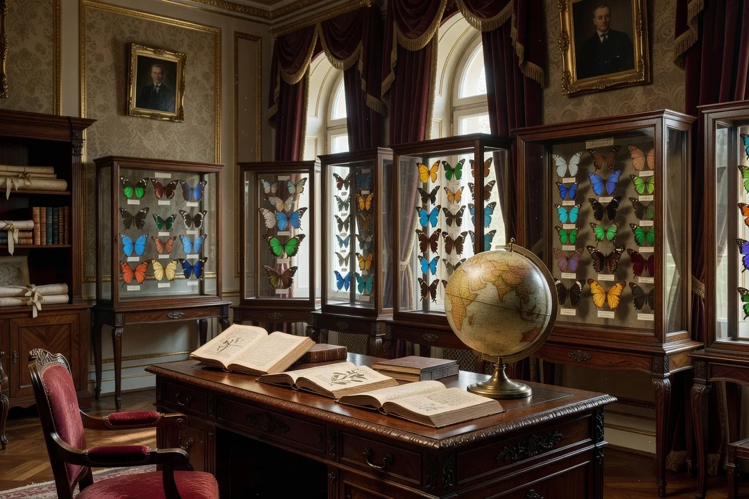 Int&eacute;rieur d'une biblioth&egrave;que aristocratique russe &eacute;voquant l'enfance de Nabokov