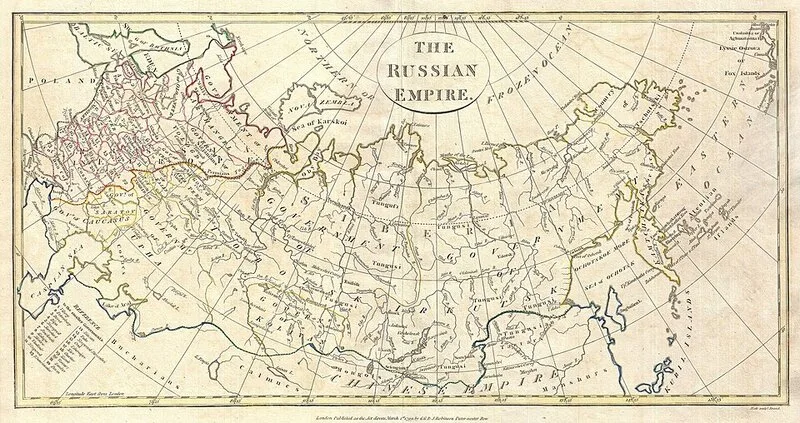 Carte de l'Empire russe par Clement Cruttwell, fin du 18e siècle, montrant l'etendue de la Russie imperiale