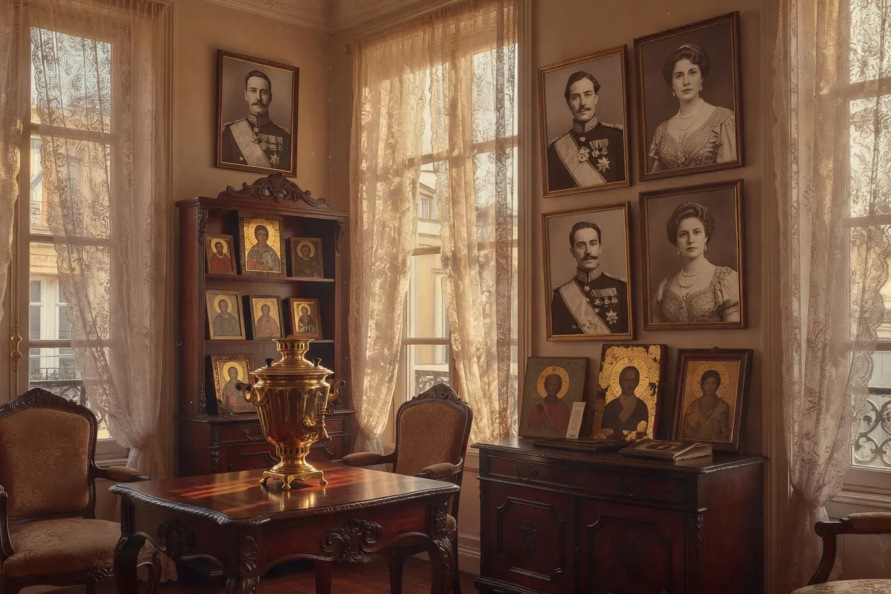 Intérieur d'un appartement parisien d'une famille aristocratique russe en exil, années 1920