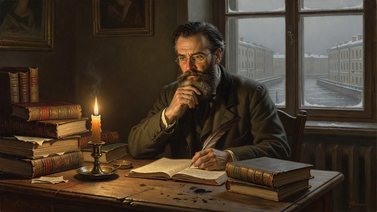 Portrait évocateur de Fiodor Dostoïevski, romancier russe majeur du XIXe siècle