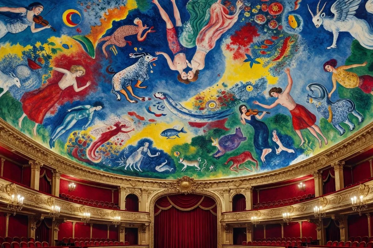 Plafond peint par Marc Chagall &agrave; l&rsquo;Op&eacute;ra Garnier, Paris