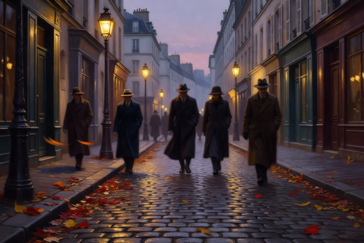 Rue parisienne de Montmartre dans les années 1920, émigrés russes et lumières d'automne