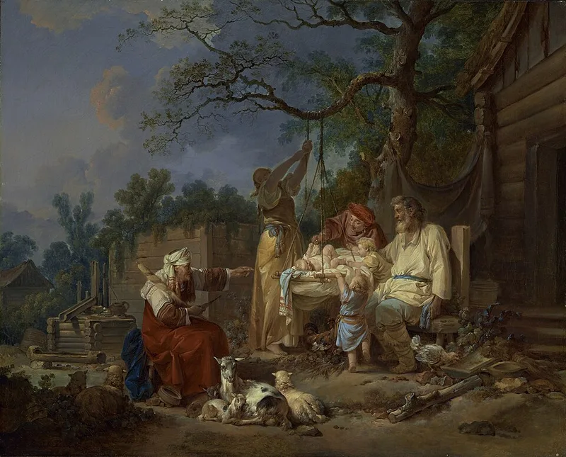 Gravure de Jean-Baptiste Le Prince représentant une scène de vie russe au XVIIIe siècle