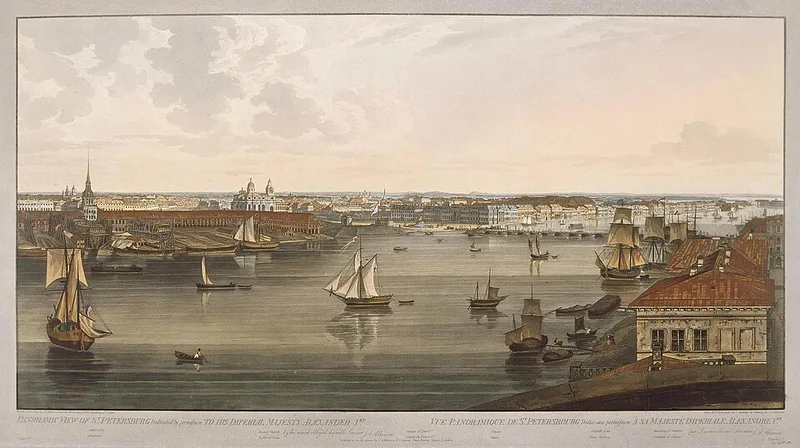Vue de la Neva et de la forteresse Pierre-et-Paul depuis la colonnade de Saint-Isaac